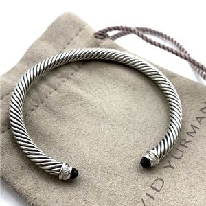 David Yurman Sterling Cable Bracelet Black Onyx & Diamonds 5mm Size Small